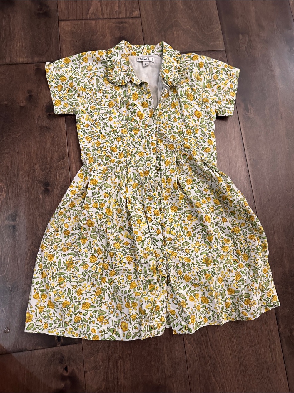 Crewcuts Yellow & Green Floral Button-Front Cotton Dress